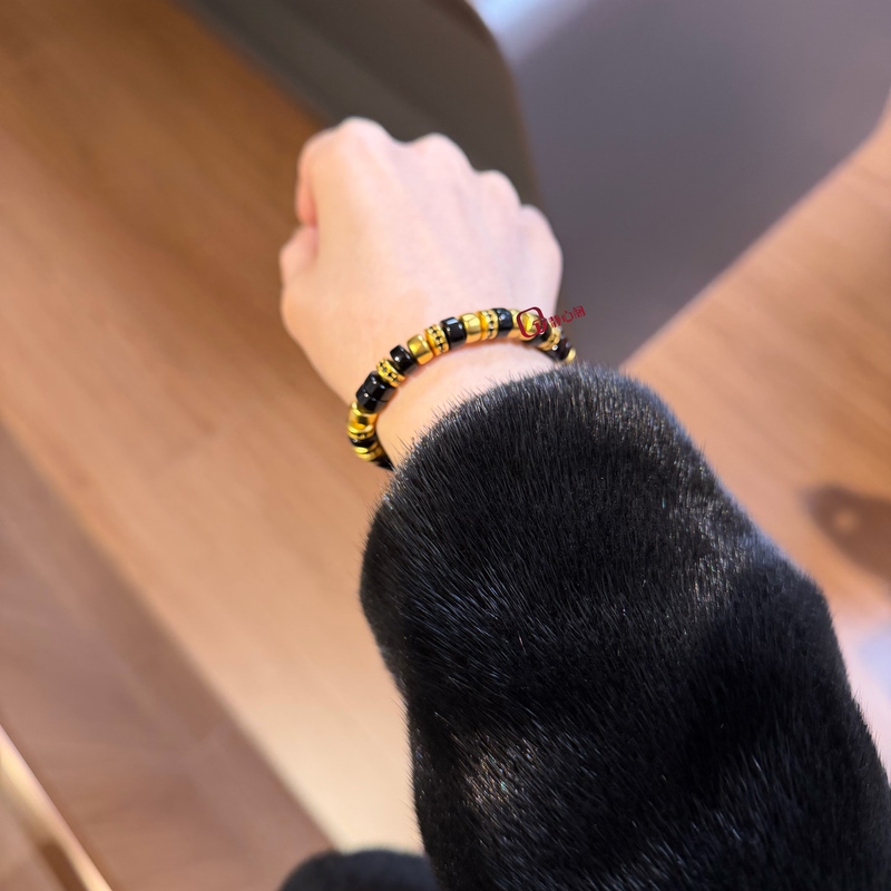 Jingxin Pavilion Jewelry【Black Warrior】Original Design Traditional Gold Craftsmanship Black Diamond Obsidian Inlaid Gold Bracelet