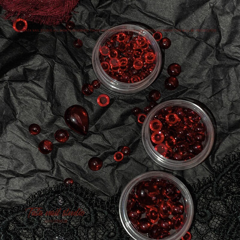 Tata Dark Translucent Blood Beads Warm Blood Red Cold Blood Red Half-Round Beads Translucent Nail Decorations Japanese Style Nail Art Blood Drops