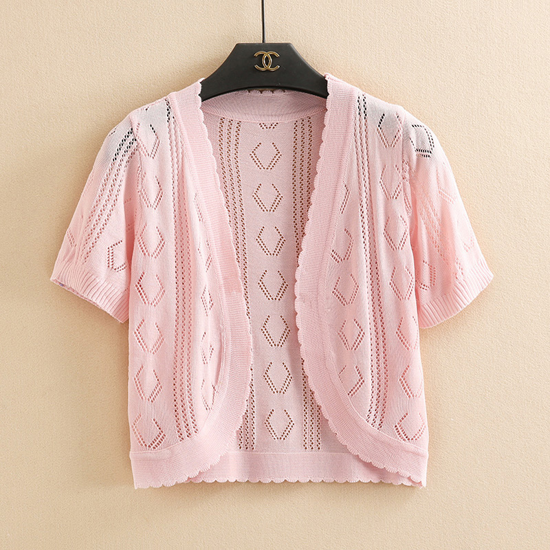 2018 hoang dã áo len đoạn ngắn cardigan nhỏ nữ mùa hè ăn mặc mỏng vest bên ngoài ngắn tay rỗng kem chống nắng khăn choàng áo áo da nữ đẹp
