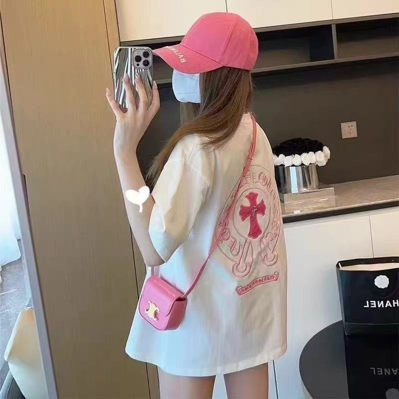 American High Street Embroidered Short-Sleeve T-Shirt for Women, Summer Pure Cotton Half-Sleeve Trendy Brand Couple Loose Design Niche Top