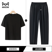 Шелковый черный комплект, черные шелковые штаны