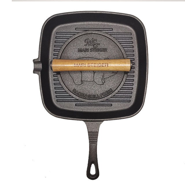 Thickened Cast Iron Steak Pan for Home Use, Striped Steak Frying Pan, Flat Pan, Non-Coated, Non-Stick Pan, Special Pan for Frying Steak