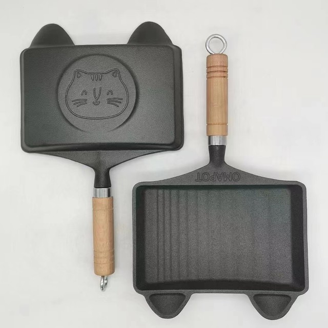 Foreign Trade Surplus Cast Iron Tamagoyaki Pan Without Coating, Cartoon Omelette Pan, Flat-Bottomed Pan, Square Omelette Pan