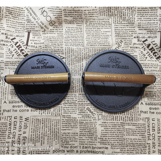 BBQ cast iron pressure plate pan pressure plate iron plate steak pressure plate Western food fried meat pressure plate 16CM with stripes