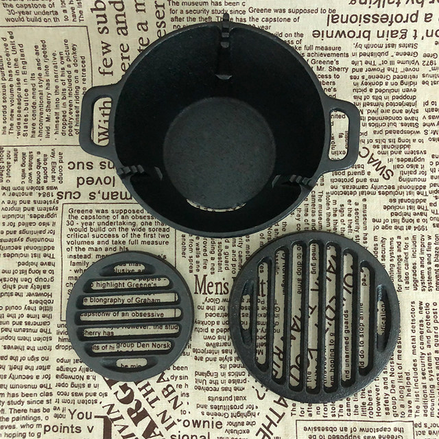 American-Style Uncoated Small Cast Iron Barbecue Grill Charcoal Commercial Indoor Outdoor Camping Barbecue for One Person