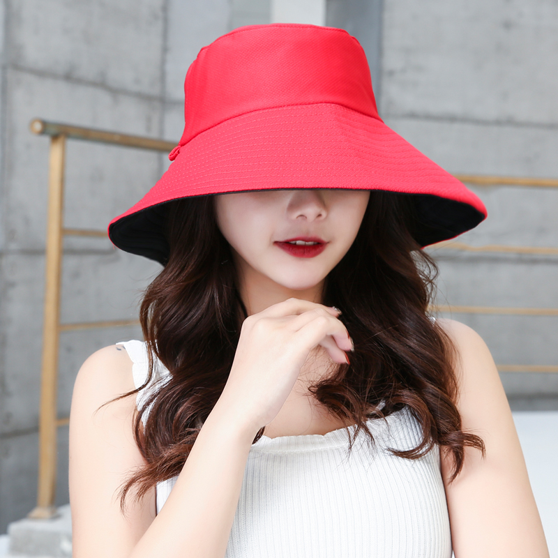 (Double Sided) Black And Red Windbreak With 11Cm BrimInternet celebrity Fisherman hat summer solar system veil Korean version tide sunshade Big edge Sunscreen Sun hat two-sided Hat female spring and autumn