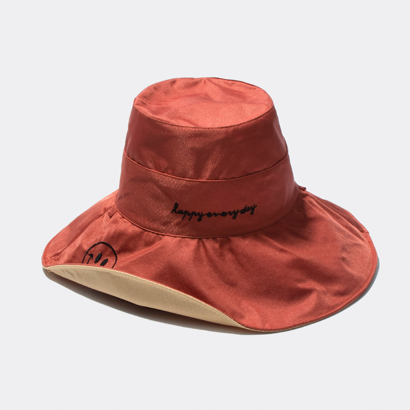 (Smiley Face) Rust Red And Khaki Wind Rope Brim 11CmInternet celebrity Fisherman hat summer solar system veil Korean version tide sunshade Big edge Sunscreen Sun hat two-sided Hat female spring and autumn