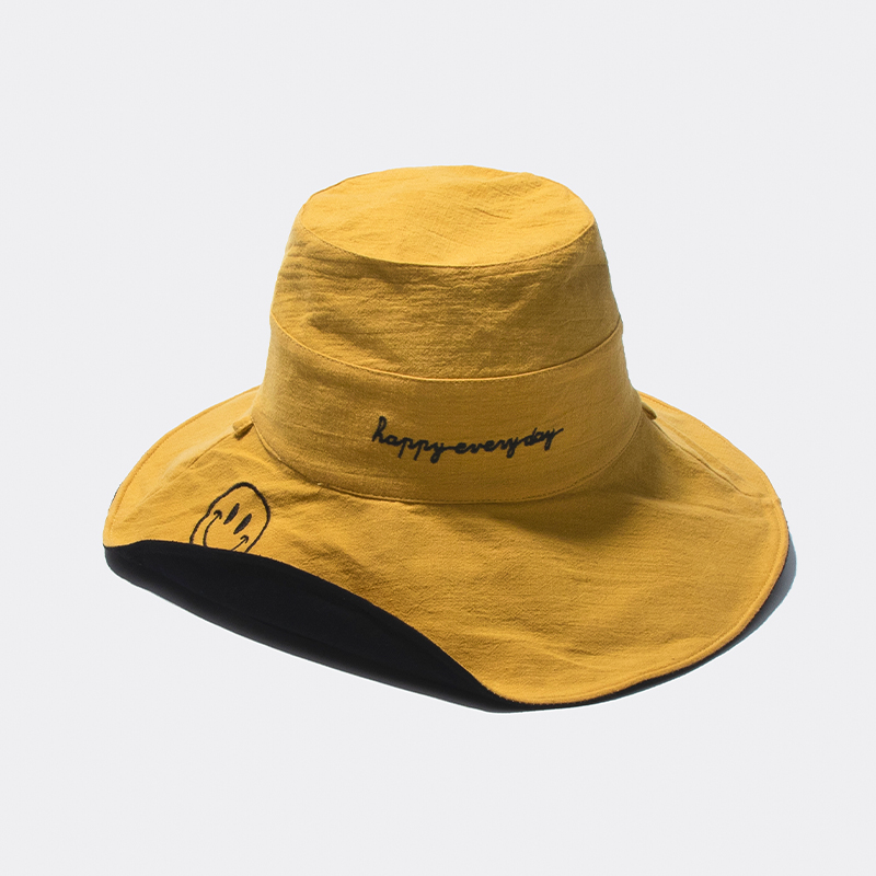 (Smiley Face) Yellow And Black With Windbreak Brim 11CmInternet celebrity Fisherman hat summer solar system veil Korean version tide sunshade Big edge Sunscreen Sun hat two-sided Hat female spring and autumn