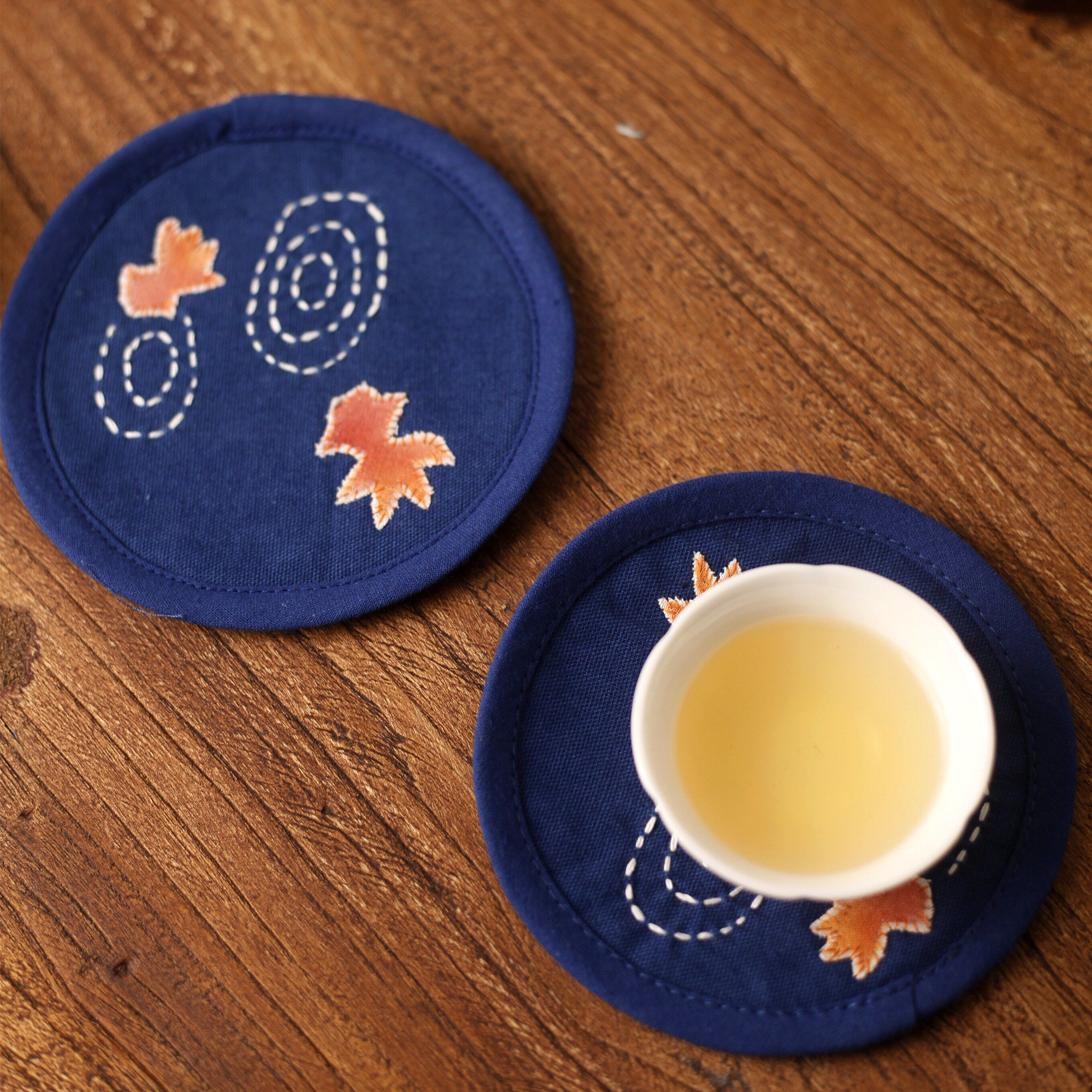 Blue dyed cloth handmade coaster pure cotton linen art sashiko embroidery Chinese style retro small fresh living room heat insulation pad