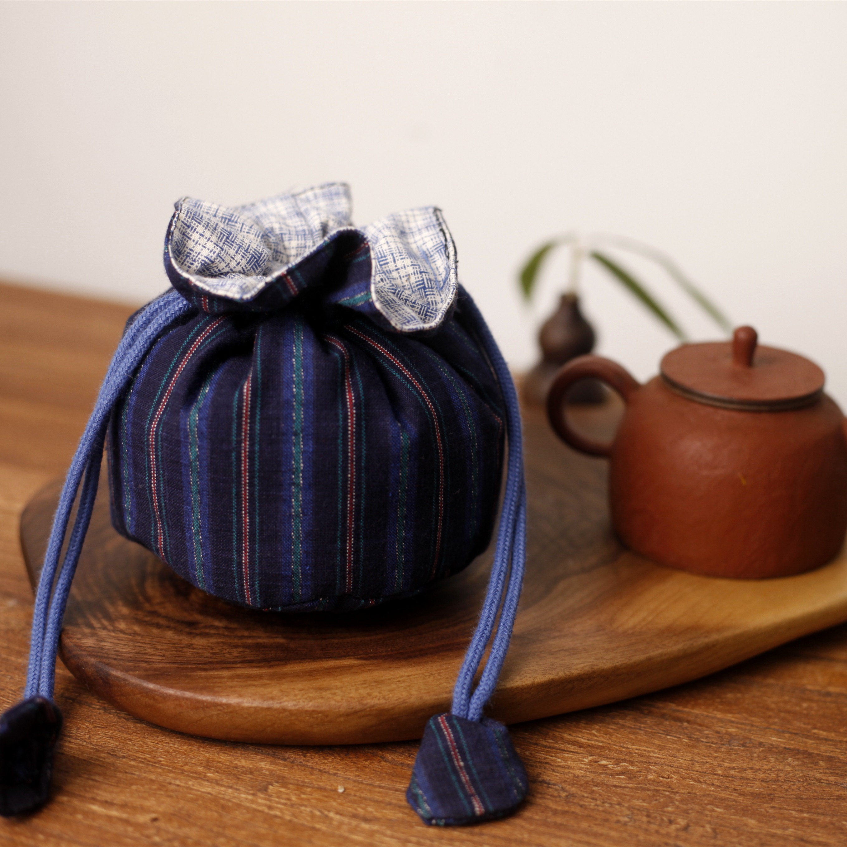 Tea Tool protects homemade collection package Cover Bowl Create a Pure Cotton Handmade Blue Grid double - layer clamp