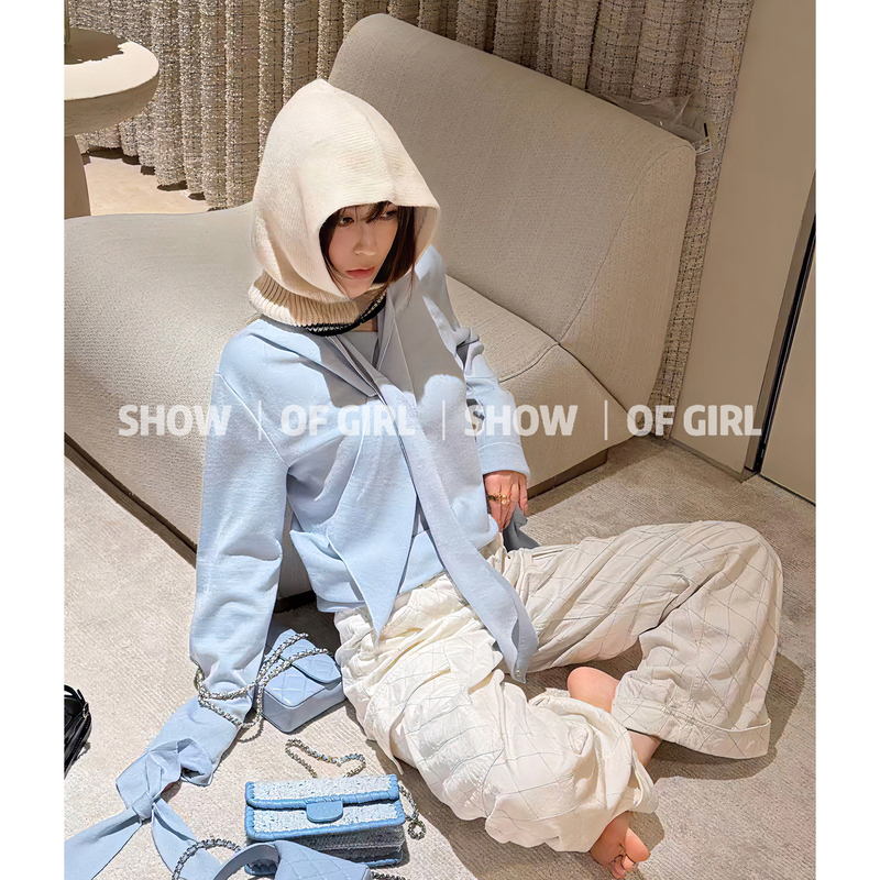 Show of Girl 26B Deconstructs and Innovates! Irregular Ribbon Design Pullover Long-Sleeved Knit Top