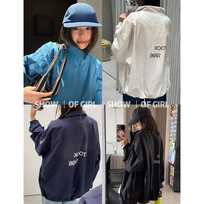 Show of Girl 26Ss Is Light and Easy to Wear! 1996 Letter Print Loose Zipper Jacket Windbreaker Coat