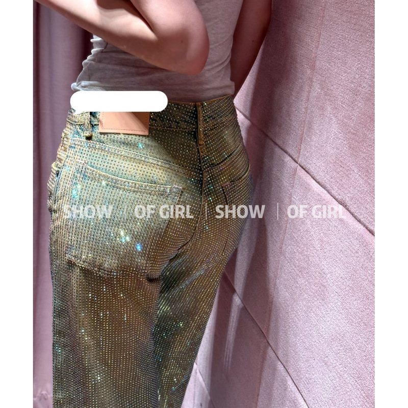 Show of Girs Super Beautiful Christmas Limited Edition! Starry Crystal Diamond Washed Distressed Jeans