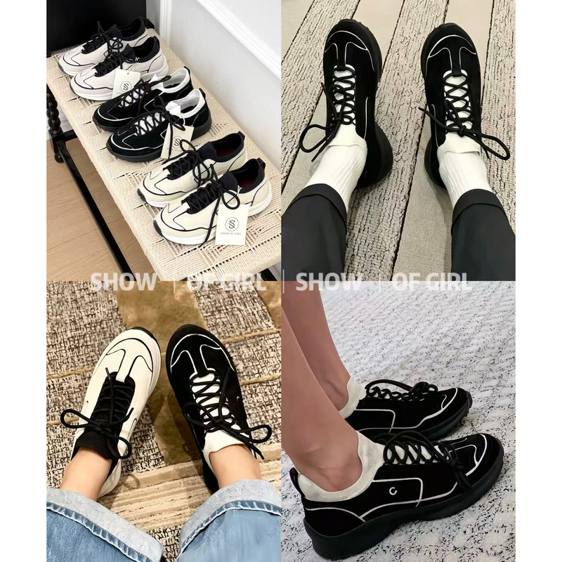 Show of Girl 26A's Private Collection Hot Item! Classic Black and White Color-Blocked German Training Shoes, Casual Sports Style Dad Shoes Show of Girl 26A's Private Collection Hot Item! Classic Black and White Color-Blocked German Training Shoes, Casual Sports Style Dad Shoes