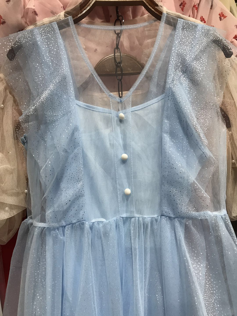 VK旗艦店 韓國風名媛V領拼接閃閃網紗短版無袖洋裝