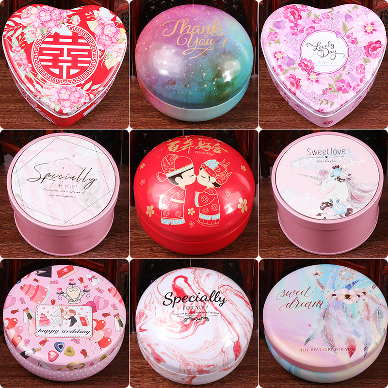 Tinplate box cookie biscuit wedding candy box wedding candy bag round packaging box empty box creative trumpet