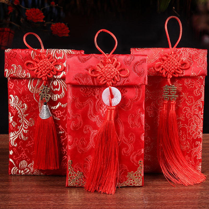 RMBten thousand Large Red Envelopes Happy Money Bag Knot Wedding fee 2022 New RMBone thousand li is a red envelope cloth art book wedding celebration