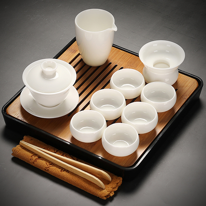 Dehua White Porcelain Kung Fu Tea Set Small Set Japanese Household Simple Office Teapot Cover Bowl Teacup Ceramic Set