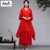 Hanfu hai mảnh nữ cải tiến sườn xám đầm trà zen quần áo Thiền văn học thiền Trung Hoa phong cách Trung Quốc quần áo nữ - váy đầm