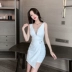 Váy cổ chữ V sexy eo cao túi không đều hông váy cắt thấp quán bar hộp đêm quần áo làm việc đêm của phụ nữ mùa hè - Váy eo cao Váy eo cao