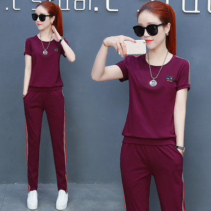 运动套装女宽松时髦卫衣2018夏季短袖长裤衣