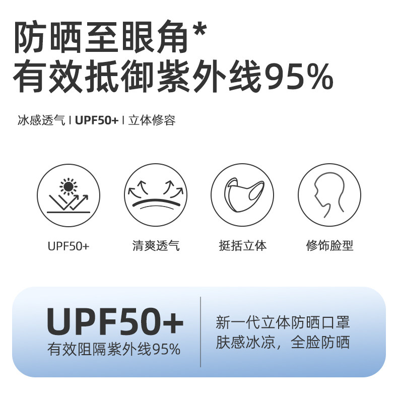 Bonas 宝娜斯1985 全面遮光护眼角 UPF50+ 冰丝防晒口罩*2件 双重优惠折后￥19.9包邮（拍2件）多色可选