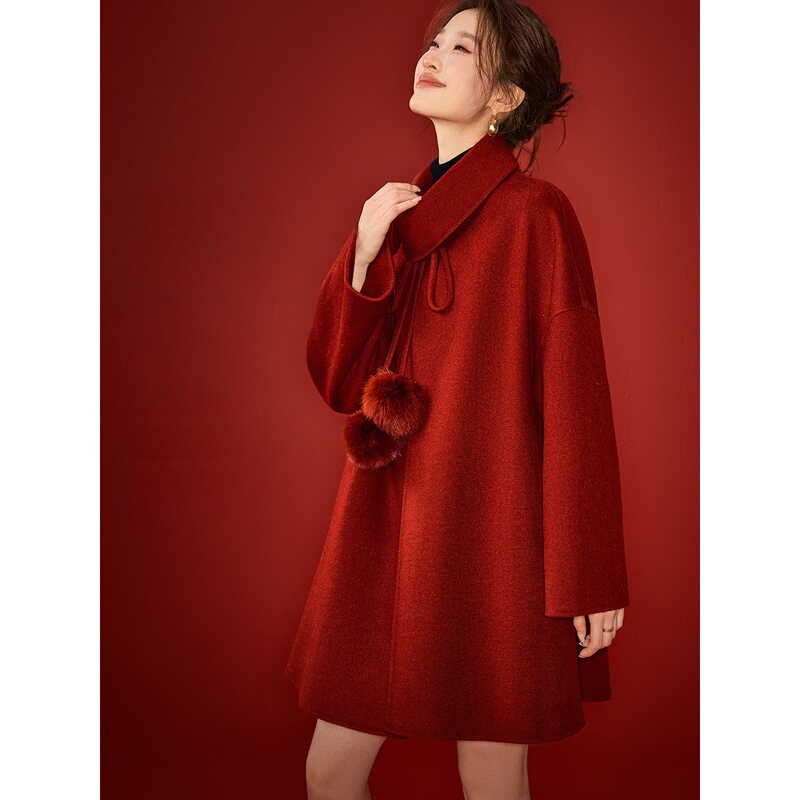 Gets Pretty Light Luxury New Year Outfit Double-Sided Cashmere Wool New Style Elegant Small Lapel Mid-Length Coat Gets Pretty Light Luxury New Year Outfit Double-Sided Cashmere Wool New Style Elegant Small Lapel Mid-Length Coat