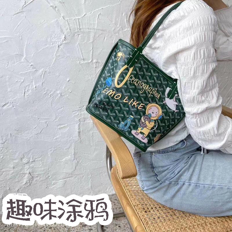 South Korea East Gate Little ck pink emo graffiti dog tooth bag Goya small wallet zipper tote bag inner