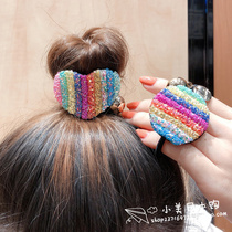 Japan Elegant Wind Leather Fascia Hair Rope Headwear Girl Cute Rainbow Color Loving Pill Head Zama Tail Hair Ring