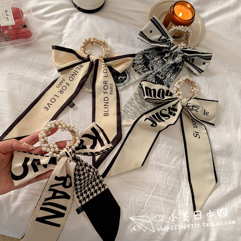 Japan GP official website net red pearl hair ring tied hair band ribbon silk scarf hair band hair band hair band rubber band female