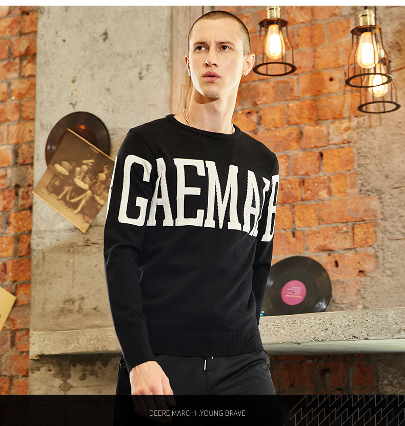 Áo len nam Dilmaqi cổ tròn Áo thun thun mỏng mùa thu nam in chữ dòng quần áo M11656 - Kéo qua hoodie nam