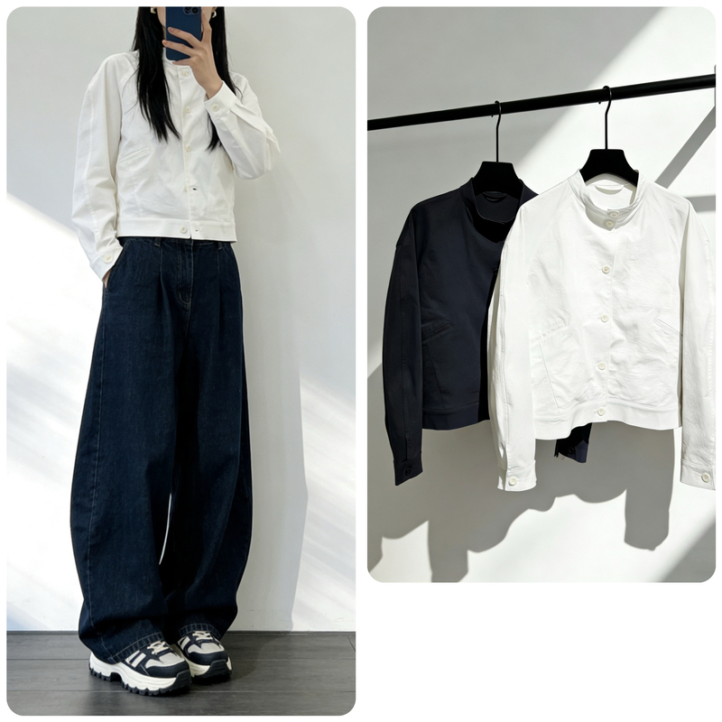 Anti-Wrinkle, Easy-Care Stand-Collar Jacket, Spring Women's Short Top, Hand-Ironed Bomber Jacket, No-Iron Ultra-Cotton
