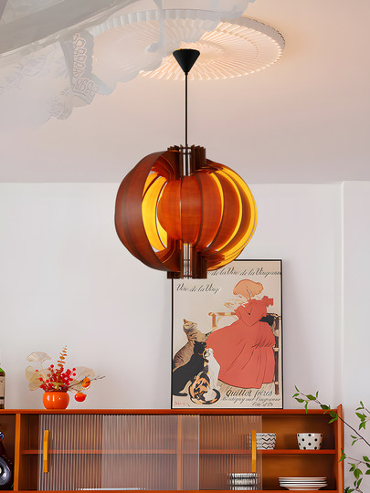 Guigeng Lighting Nanyang Vintage Wood Style Moon Pendant Lamp Vintage Restaurant Study Bedroom Bar Pumpkin Lamp