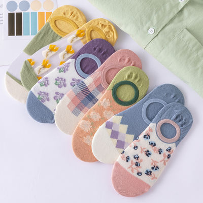 Summer thin silicone anti-slip and non-shedding boat socks, pure cotton shallow-mouthed invisible ins trendy and cute little flower socks
