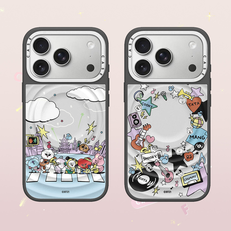 Authentic Global Travel Collaboration Case for Apple 17 Pro Max, Wave Pattern 16/15/14 Cartoon Cute Bts Bangtan Boys Bt21 World Voyage Celebrity Style Shockproof