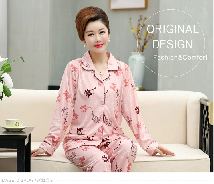 Bộ đồ ngủ bà mẹ mùa xuân và mùa thu dài tay phụ nữ cotton tinh khiết cotton trung niên người già áo nịt phục vụ tại nhà phù hợp với phụ nữ mùa thu và mùa đông - Nam giới