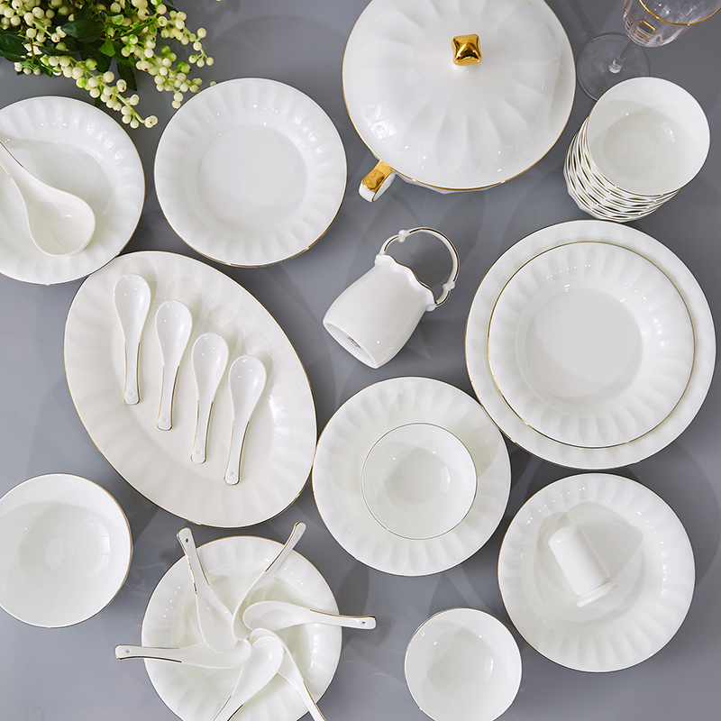 Dishes suit household dish soup dish 4/6/10 woolly white ipads China tableware suit European up phnom penh dinner plate