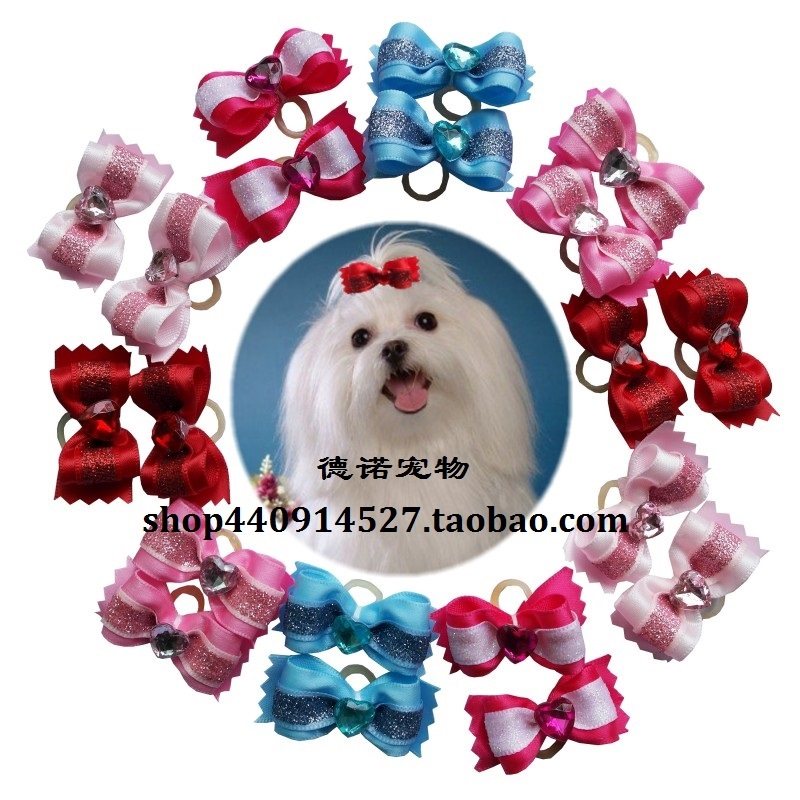 5 10 Pack Pet Hair Rings Pet Hair Accessories Dog Rubber Bands Yorkshire Maltese Double Bow Head Flowers