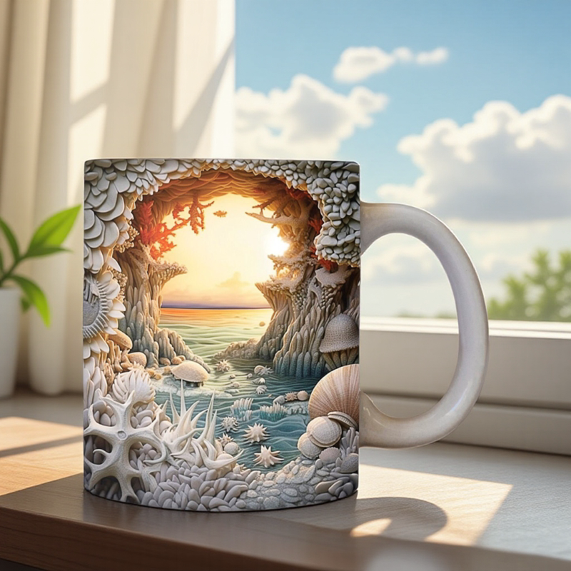 Beach Shell Ocean-Themed Ceramic Mug Seaside City Hotel B&B Bar Drinking Cup