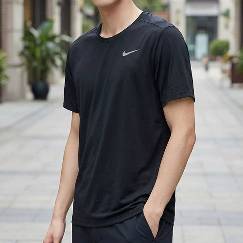 Nike, модная быстросохнущая черная спортивная футболка для спортзала, короткий рукав