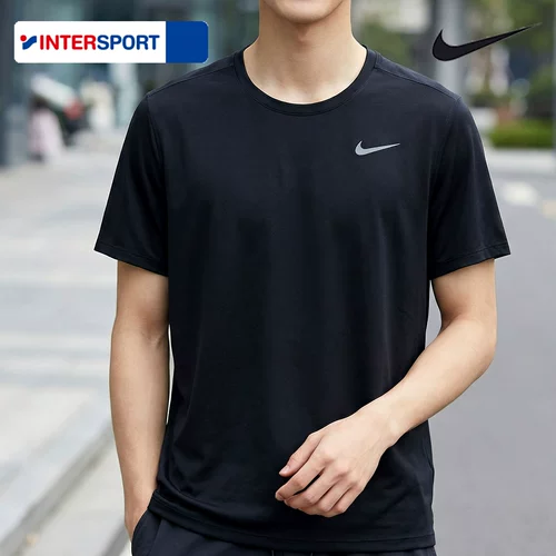 Nike, модная быстросохнущая черная спортивная футболка для спортзала, короткий рукав