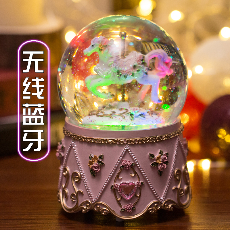 Crystal Ball Music Box Carousel Automatic Snowflake Music Box Send Girls' Children's Day Birthday Gift