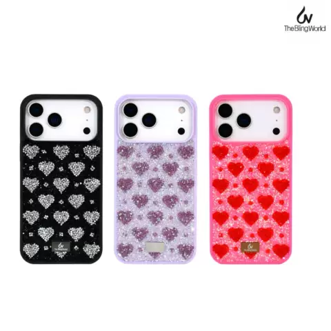 Bling World Hearts Rhinestones iPhone Polka Dot iPhone Case for iPhone 17, iPhone 17 Pro and iPhone 17 Pro Max