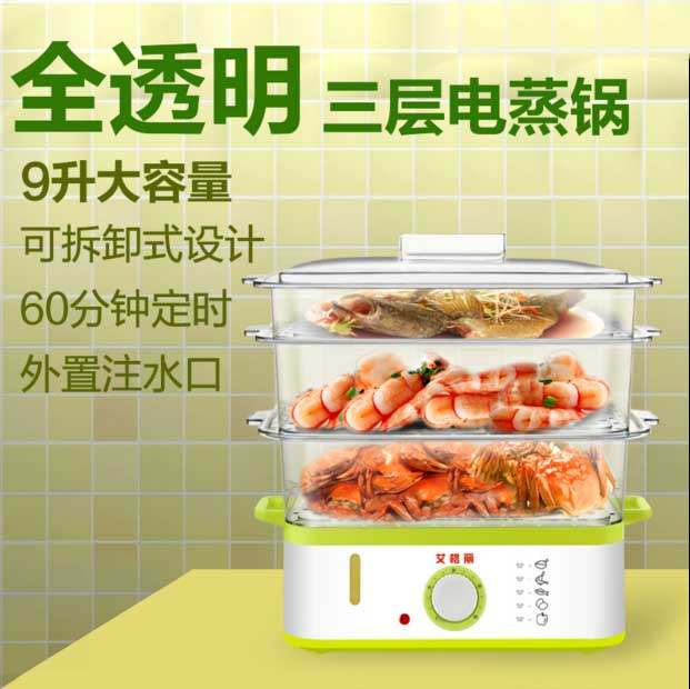 Aigri direct selling rectangular three-layer transparent mini small anti-burning multifunctional household small electric steam pot steamer