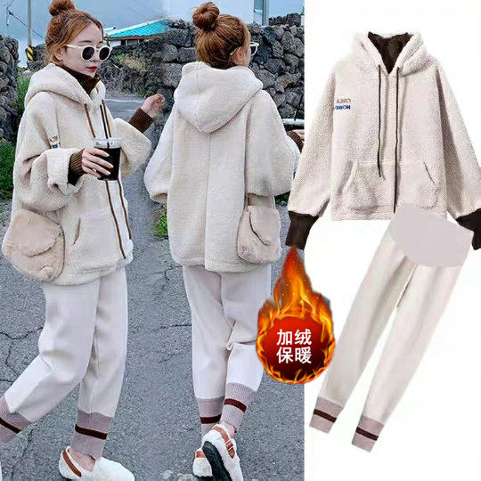 Pregnancy Woman Dress Autumn Winter 2021 New Lamb Hair Spring Autumn Plus Suede Thickened Pregnant Women's Clothing Fashion Pants Suit