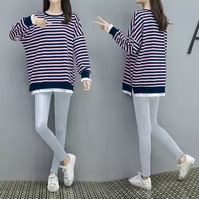 Net red maternity dress Western style autumn fashion suit autumn and winter tide 2020 hot mom personality belly cover and age reduction dress