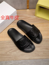 2022 new Summer word for male slippers Bull Leather Flat Bottom Tide Sign All Genuine Leather Outwear Damp Men Slippers Sandals Sandals