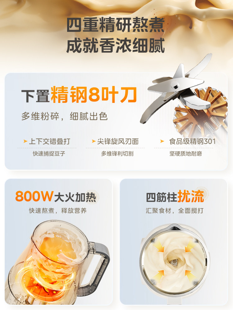 Midea Blender for Home Use, Fully Automatic, Residue-Free, Multifunctional, for Making Soy Milk, Cooking, and Juicing, Quiet, 2025 New Model