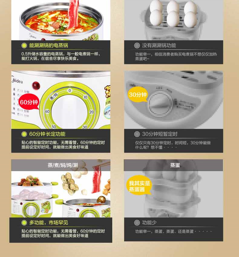 nồi mini nấu mì Midea / beauty MZ-SYH18-2A nồi cơm điện đôi inox mini nồi hấp điện đa năng nồi hấp nhỏ lẩu mini