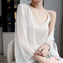Silk sunscreen cardigan small shawl womens summer thin super fairy luster sunscreen clothes with tulle top 2021 new